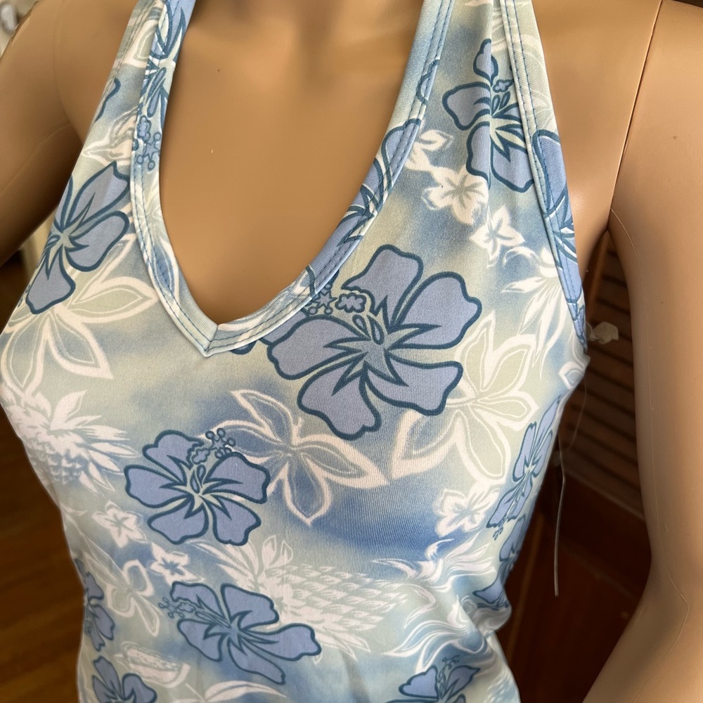 Ocean Drive Halter Top Stretchy Dress Large Blue Hawaiian Print  New - Picture 3 of 9